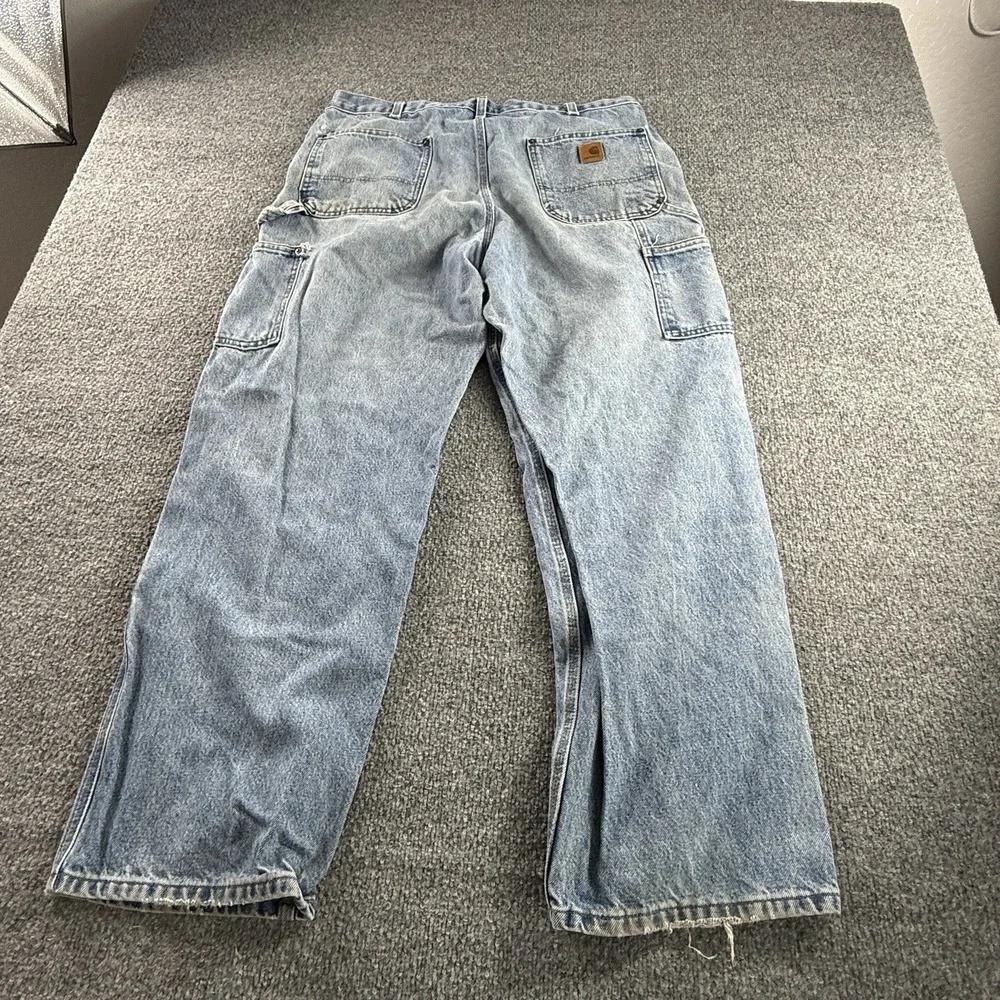 Vintage Faded Carhartt B73 DST Double Knee Dungaree Denim Jeans Men's 38x30 Y2K